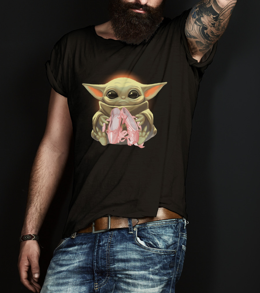 Baby Yoda Hug Pink Ballet Shoes T-Shirt