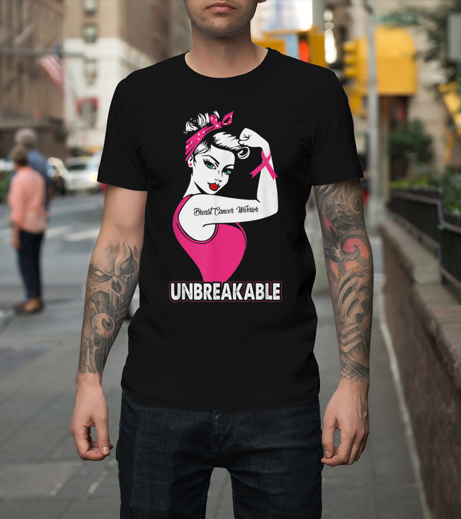 Breast Cancer Warrior Unbreakable Pink Ribbon Iconic Strength T-Shirt