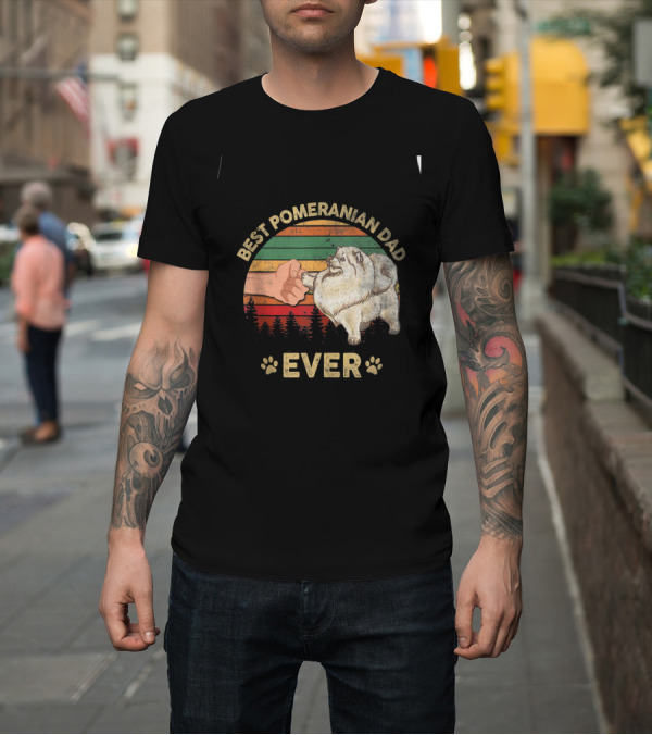 Shirt: Best Pomeranian Dad Ever Retro Sunset Fist Bump Paw T-Shirt Best Pomeranian Dad Ever Retro Sunset Fist Bump Paw T-Shirt