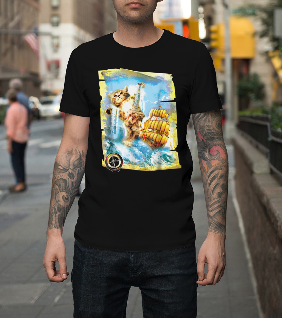 Funny Hipster Cat Kraken Spoof Zany Adventure T-Shirt