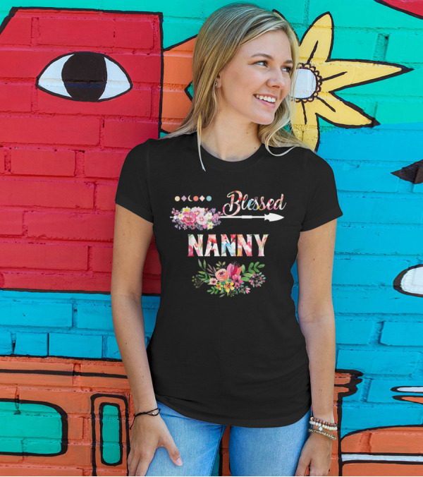 Blessed Nanny Floral Design With Colorful Flowers And Arrow T-Shirt