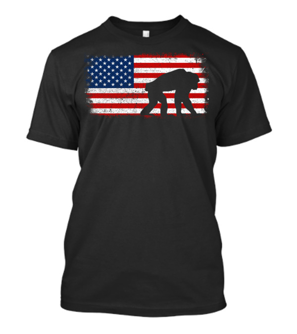 Chimpanzee Silhouette American Flag T-Shirt