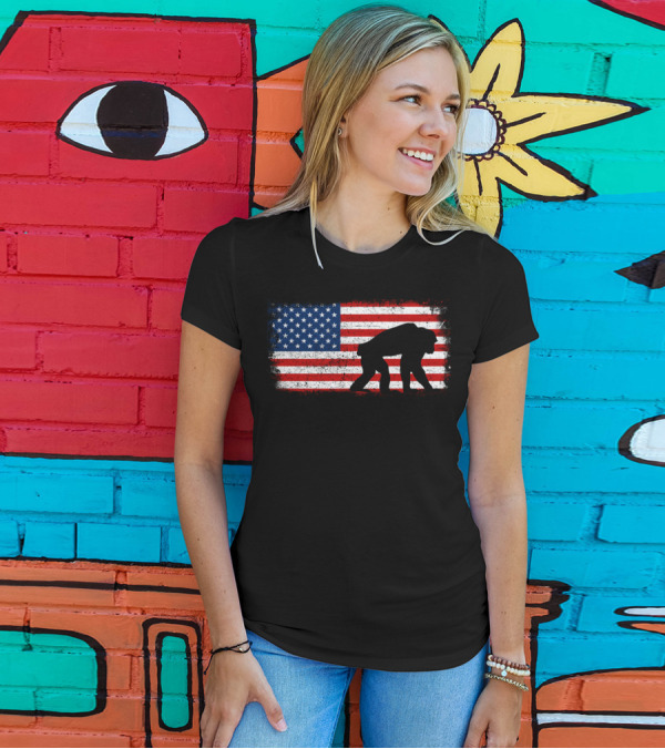 Chimpanzee Silhouette American Flag T-Shirt