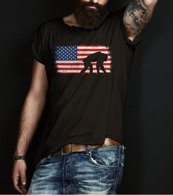 Chimpanzee Silhouette American Flag T-Shirt
