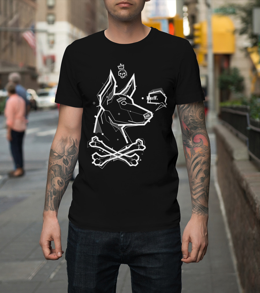 Doberman Pinscher Pirate Geometric Dobie Ruff Crossbones Crown T-Shirt
