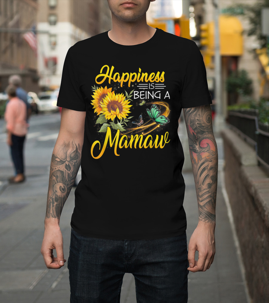 Happiness Is Being A Mamaw Sunflower Butterfly Twirl T-Shirt