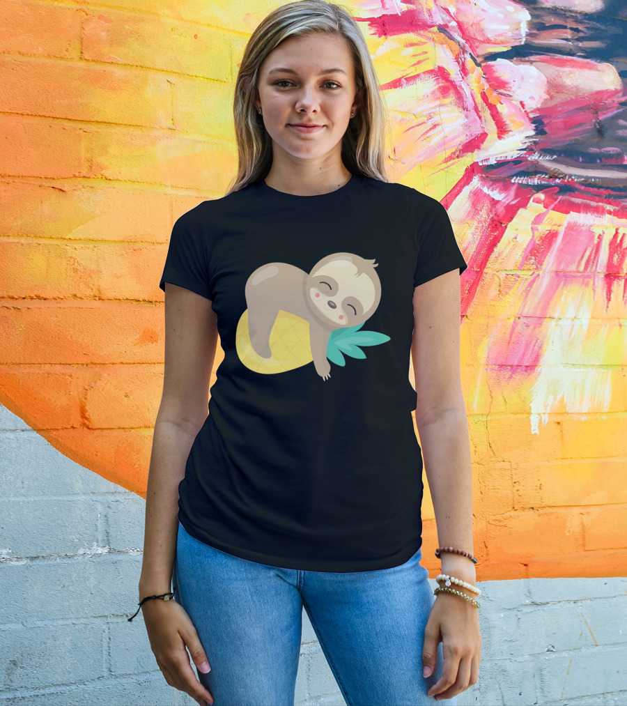 Baby Sloth Sleeping On Pineapple T-Shirt