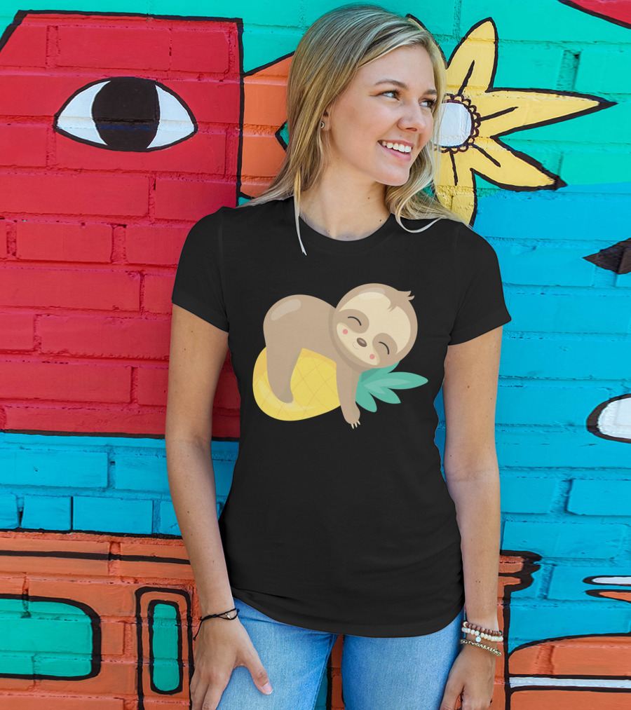 Baby Sloth Sleeping On Pineapple T-Shirt