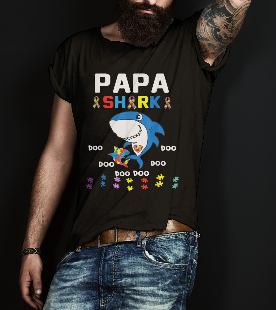 Papa Shark Jigsaw Autism Awareness Doo Doo Doo T-Shirt