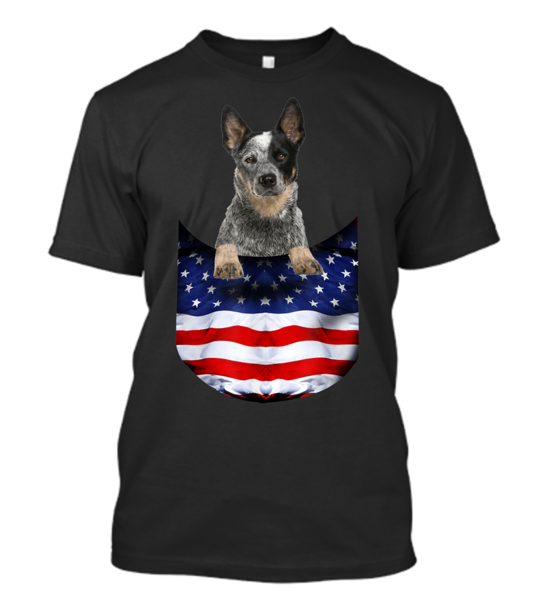 Australian Cattle Dog Pocket Funny American Flag Dog T-Shirt