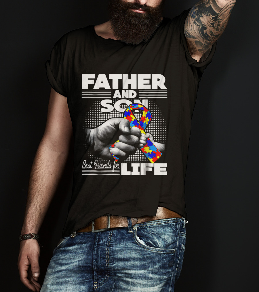 Father And Son Best Friends For Life Autism Awareness Puzzle T-Shirt