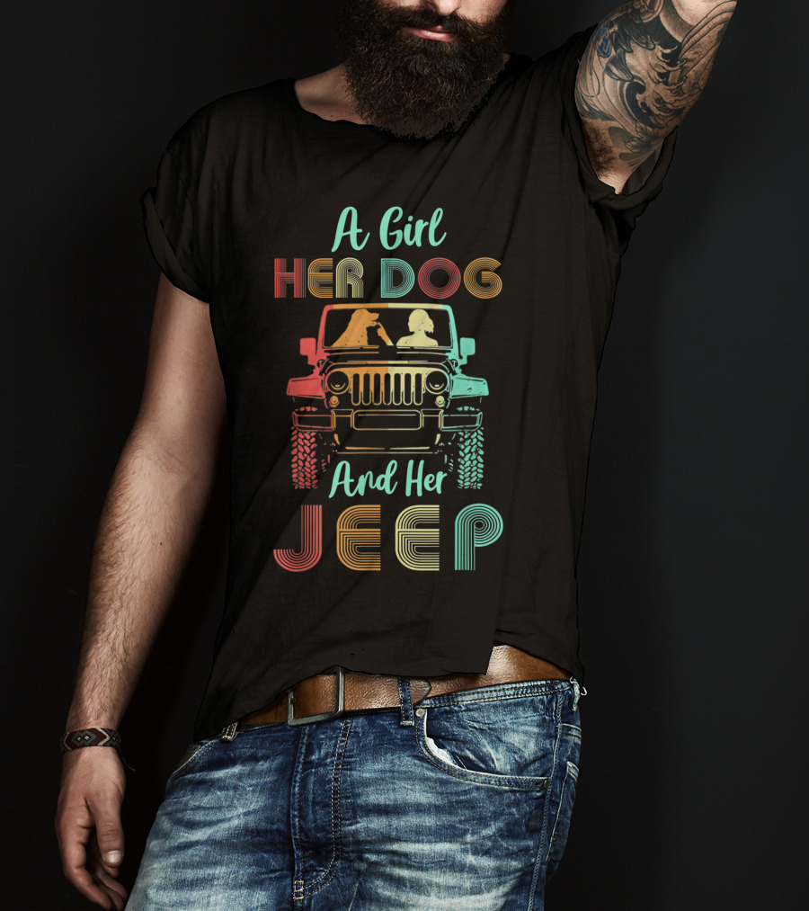 A Girl Her Dog And Her Jeep Vintage Adventure T-Shirt