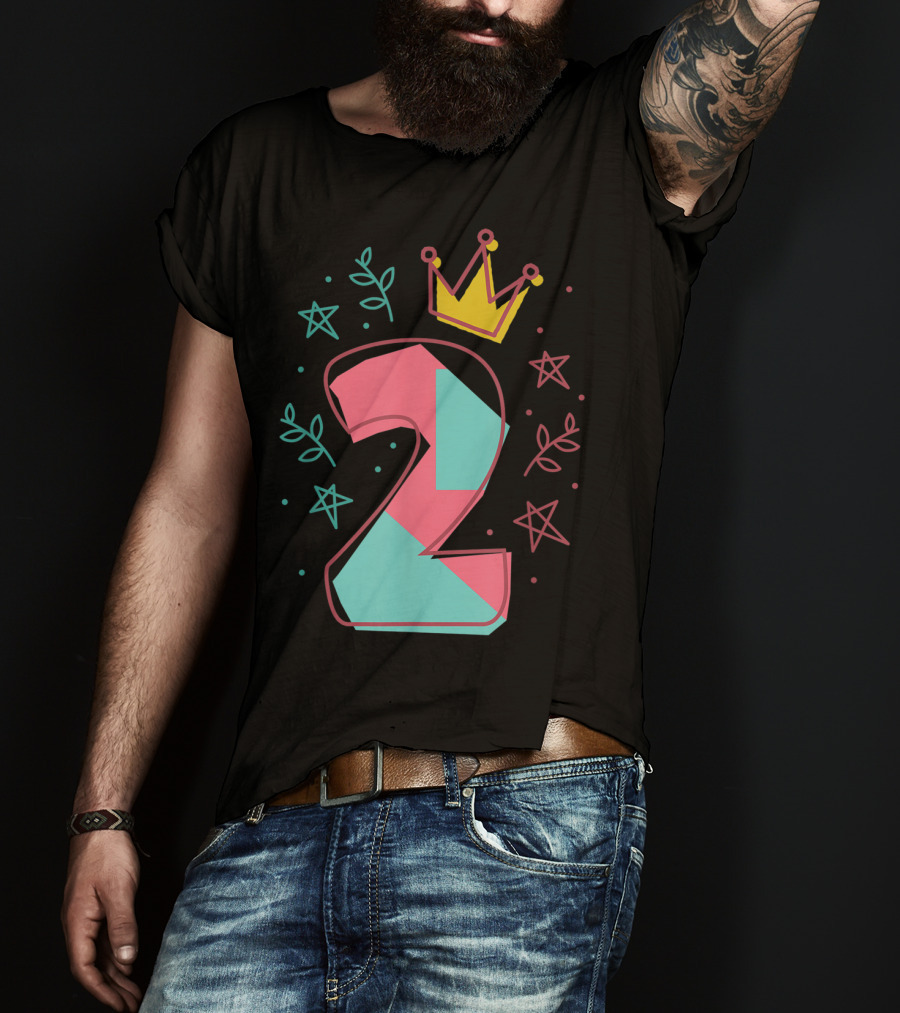 2Nd Birthday Crown Star Leaves 2 Years Old T-Shirt
