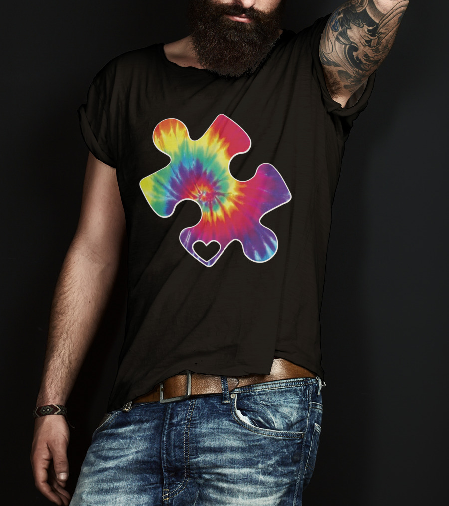 Tie-Dye Puzzle Piece Heart Cool Autism Awareness T-Shirt