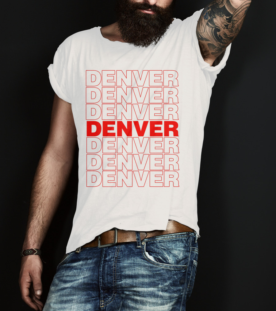 Denver Colorado Thank You Bag Style Repeated Red Lettering T-Shirt