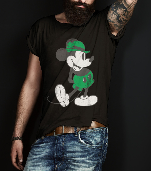 Mickey Mouse Classic Green Clover Hat Disney T-Shirt