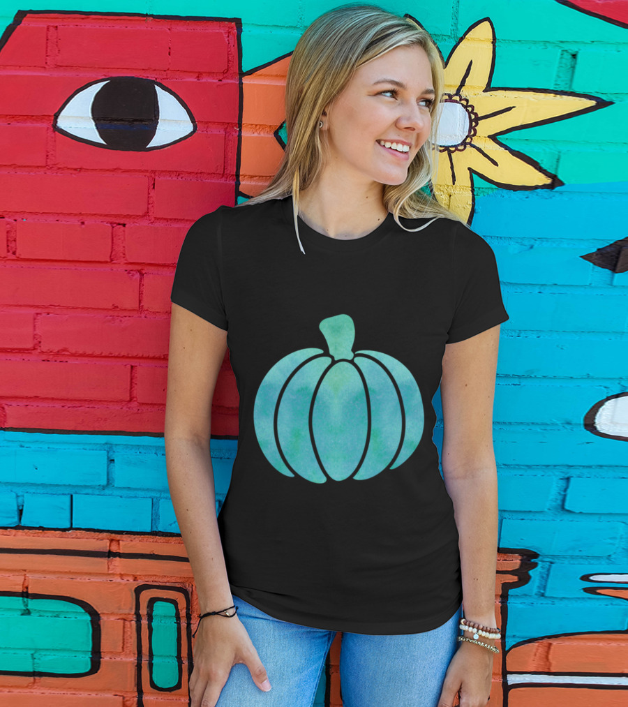 Fall Teal Pumpkin Girl Watercolor T-Shirt