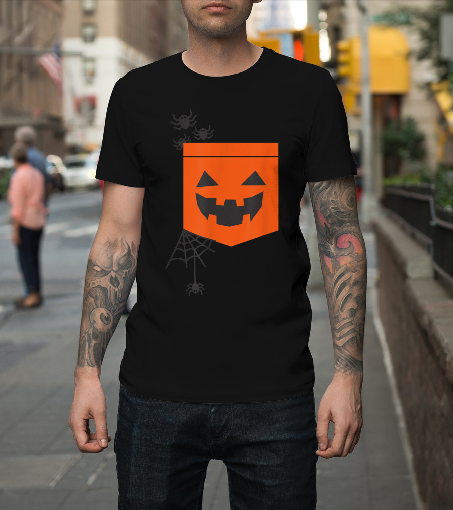 Happy Halloween Pumpkin With Spiderweb And Creepy Faces T-Shirt