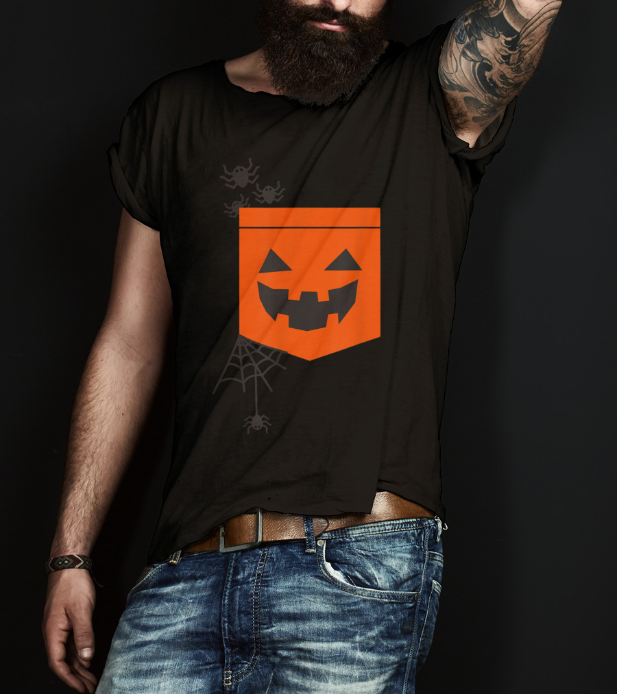 Happy Halloween Pumpkin With Spiderweb And Creepy Faces T-Shirt