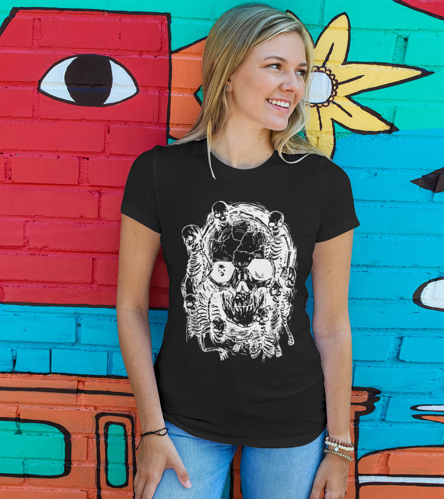 Happy Halloween Skeleton Skull Horror Scary Tattoo T-Shirt