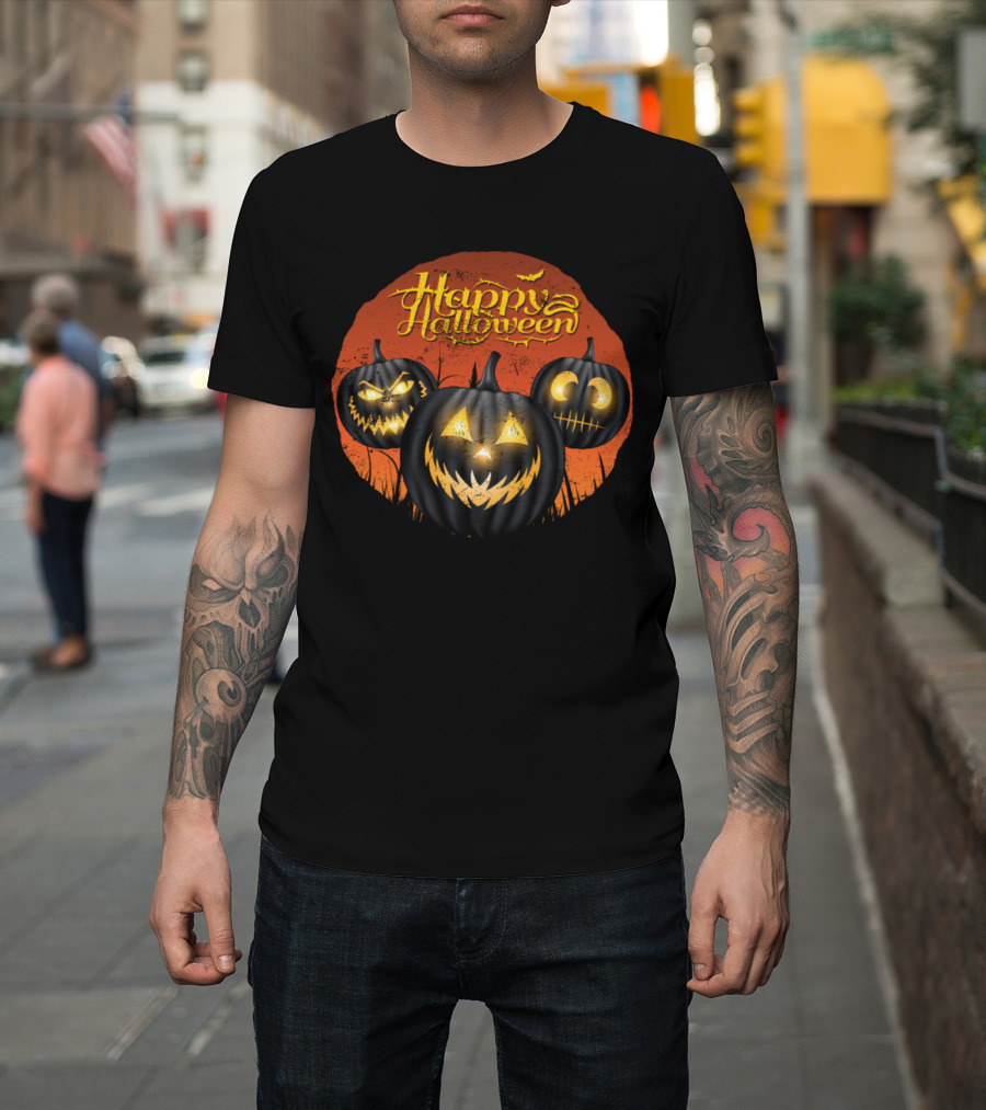 Happy Halloween Scary Pumpkin Moon Bats T-Shirt