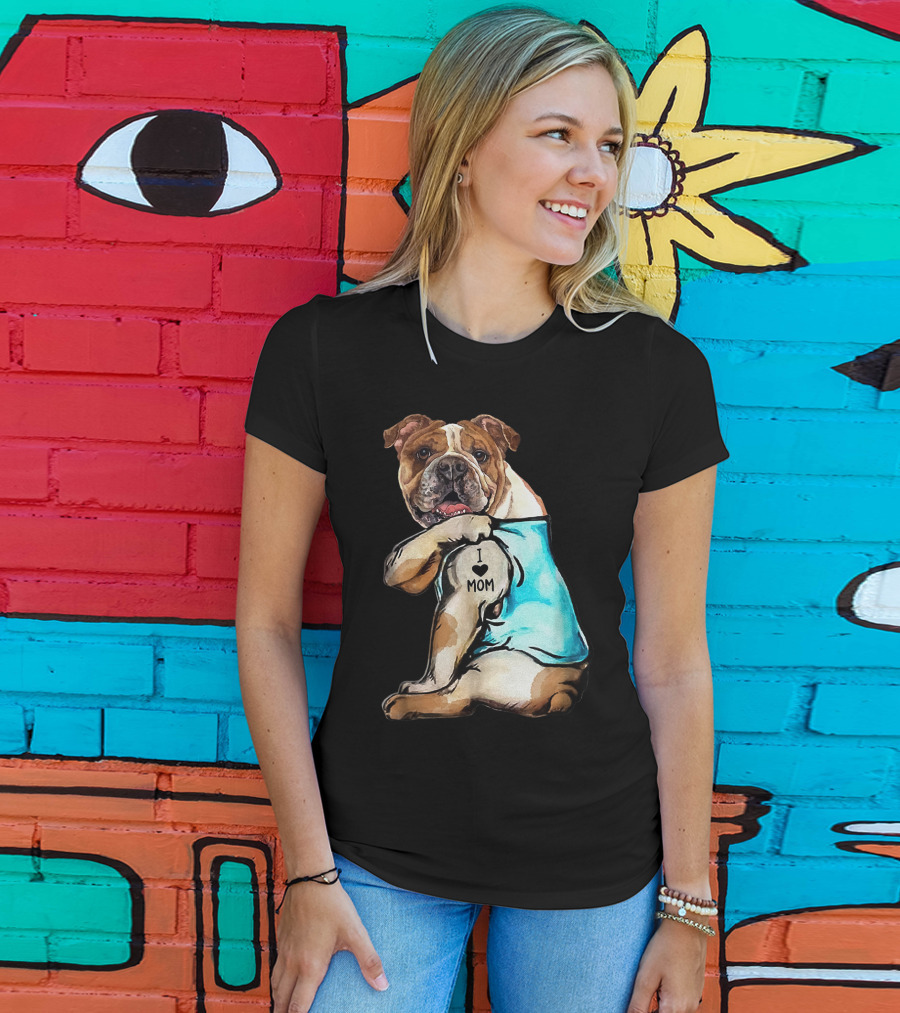 I Love Mom Bulldog Tattoo T-Shirt