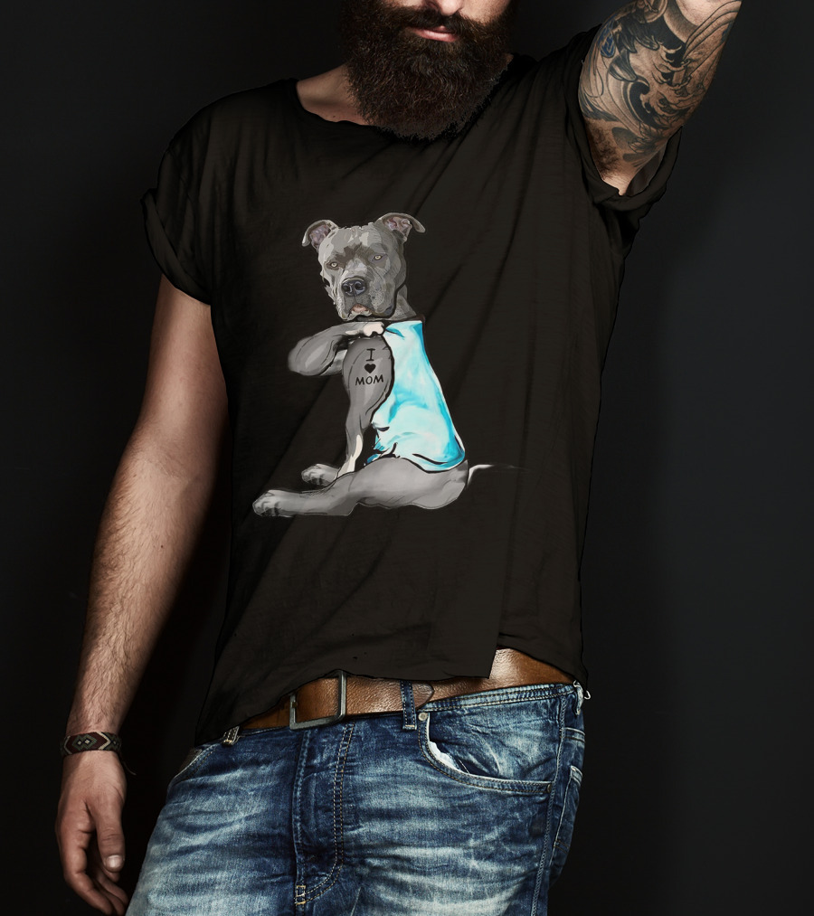 I Love Mom Pit Bull Tattoo T-Shirt