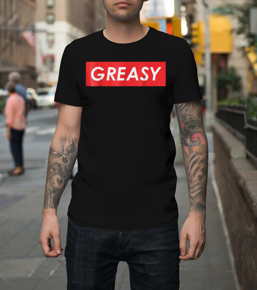 Greasy Red Box Bold White Text Iconic T-Shirt