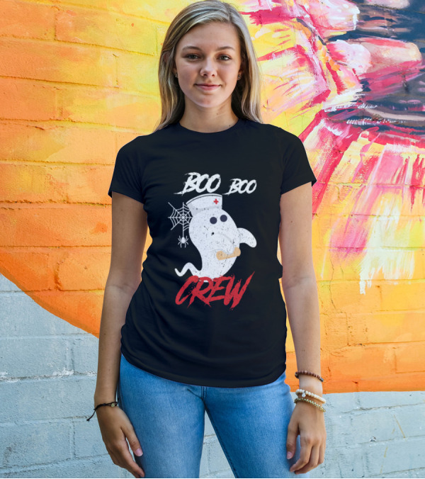 BOO BOO CREW Halloween Nurse Ghost With Spider Web T-Shirt