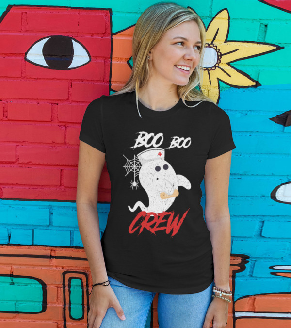 BOO BOO CREW Halloween Nurse Ghost With Spider Web T-Shirt