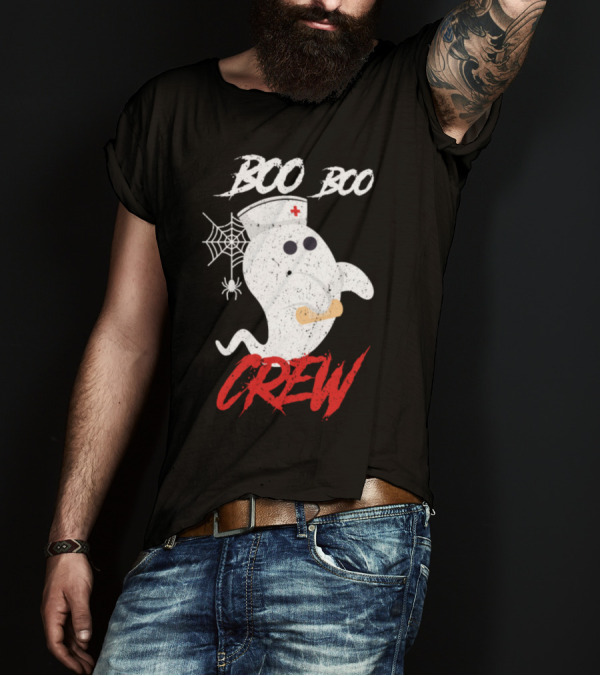 BOO BOO CREW Halloween Nurse Ghost With Spider Web T-Shirt