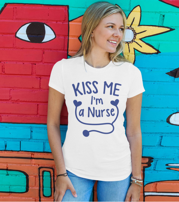 Kiss Me I'm A Nurse Heart Stethoscope T-Shirt