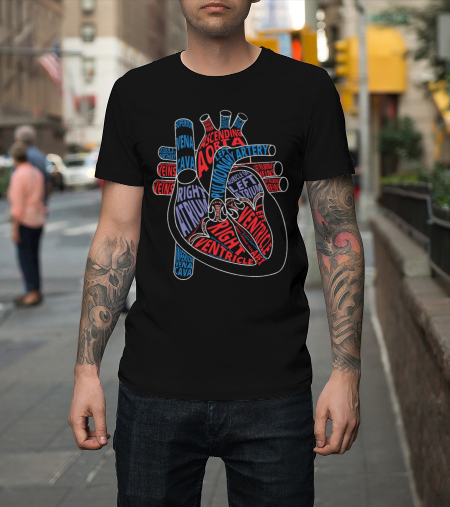 Parts of Heart Diagram Anatomical Aorta Vena Cava Atrium Ventricle T-Shirt