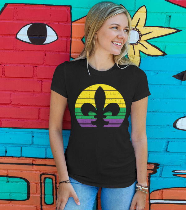 Mardi Gras Carnival Retro Fleur-de-Lis Striped Circle T-Shirt
