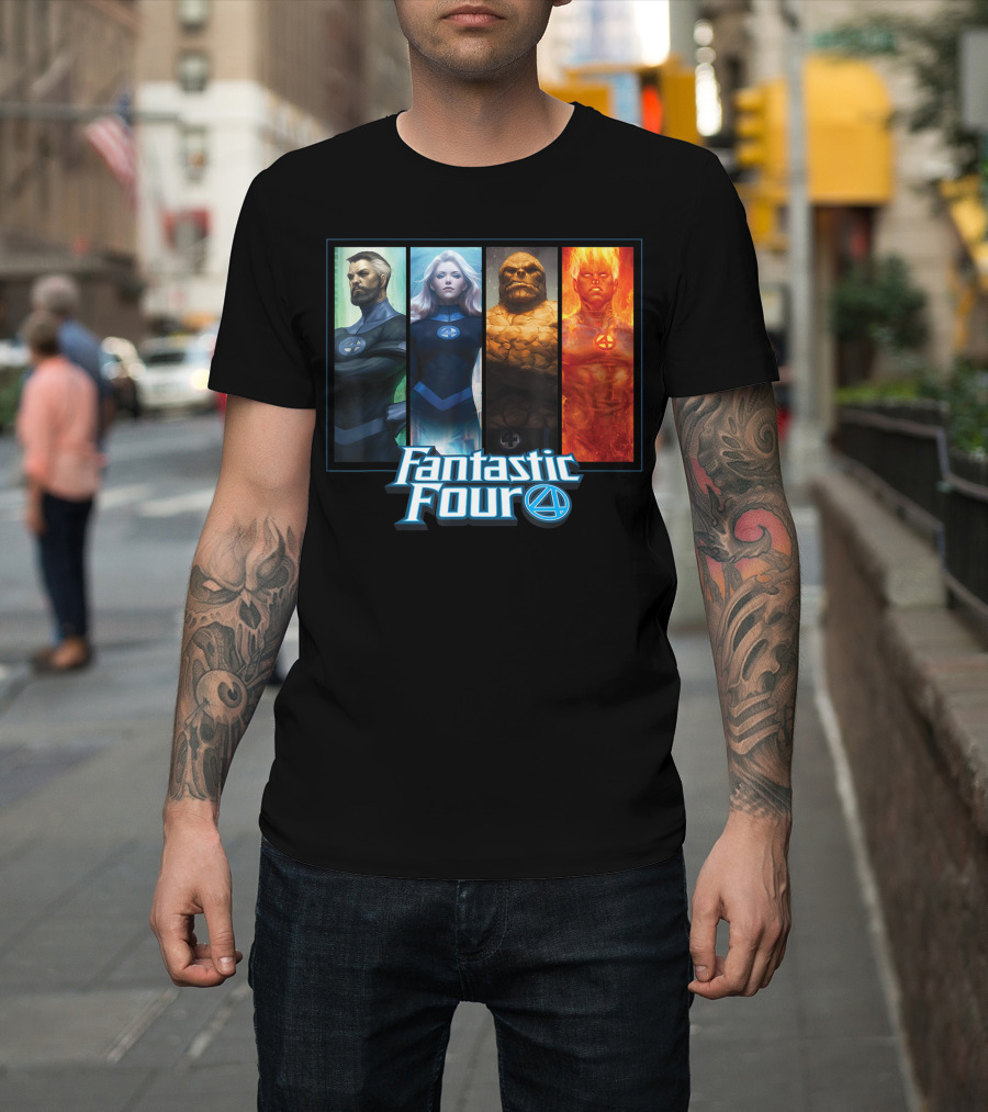 Fantastic Four Family Marvel Character Grid T-Shirt