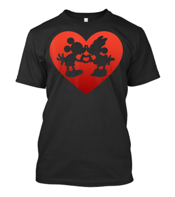 Mickey And Minnie Mouse Heart Silhouette Kiss T-Shirt