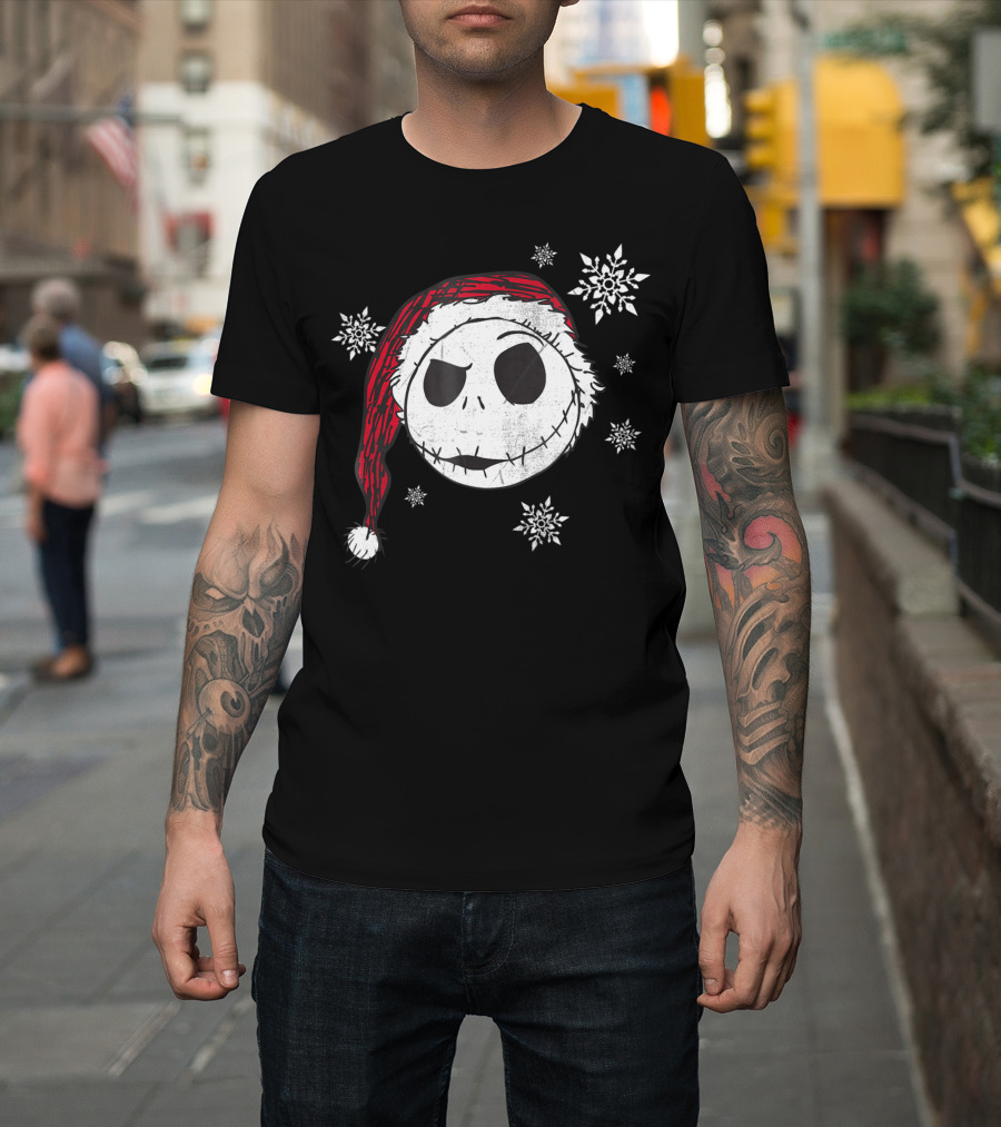 Jack Skellington Santa Hat with Snowflakes Disney Nightmare Before Christmas T-Shirt