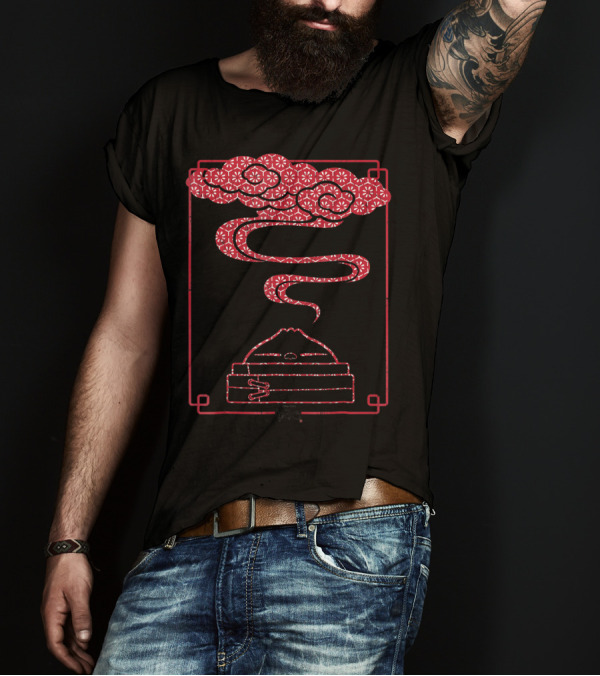Disney Pixar Bao Steamy Red Pattern Woodblock Clouds T-Shirt