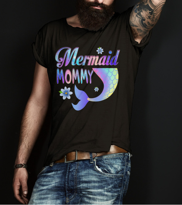 Mermaid Mommy Rainbow Tail Floral Accent T-Shirt