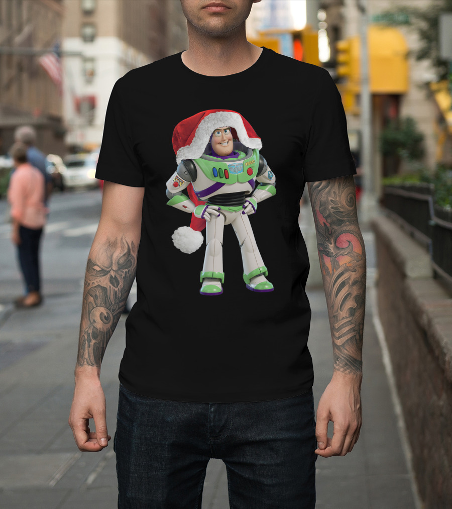 Disney Pixar Toy Story Buzz Lightyear in Santa Claus Hat Holiday T-Shirt