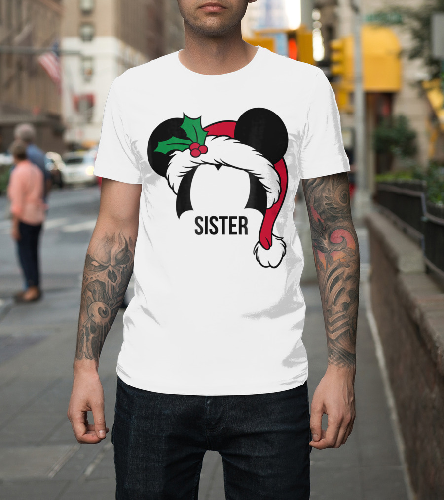 Disney Mickey Mouse Ears Santa Hat Sister Holiday Christmas T-Shirt