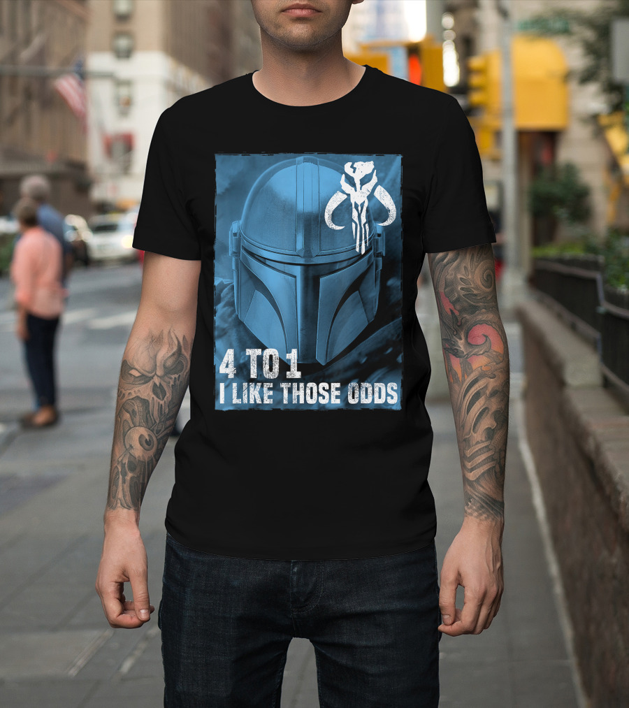 4 to 1 I Like Those Odds Star Wars The Mandalorian Helmet and Mythosaur T-Shirt