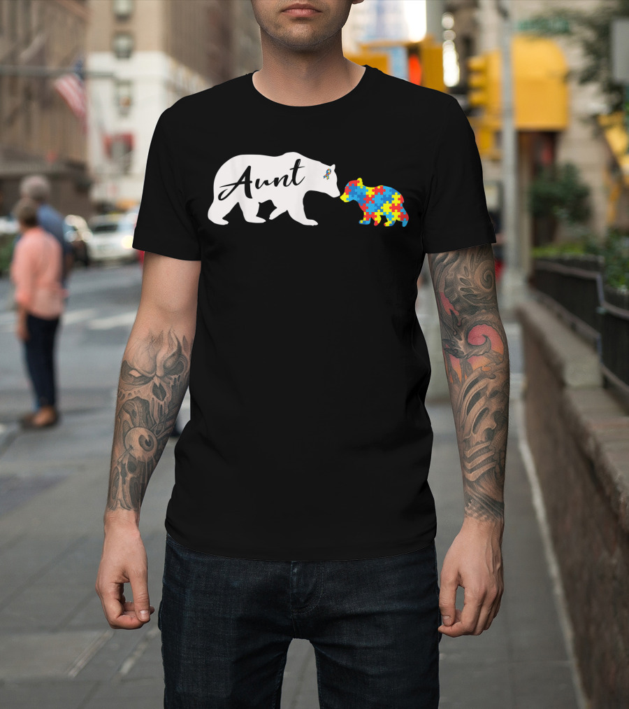 Aunt Bear Autism Awareness Puzzle T-Shirt