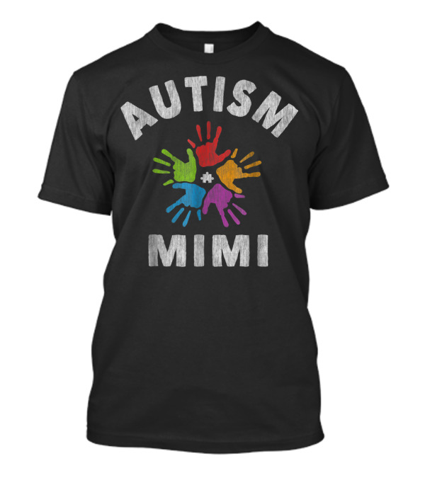 AUTISM MIMI Colorful Handprints Puzzle Piece T-Shirt