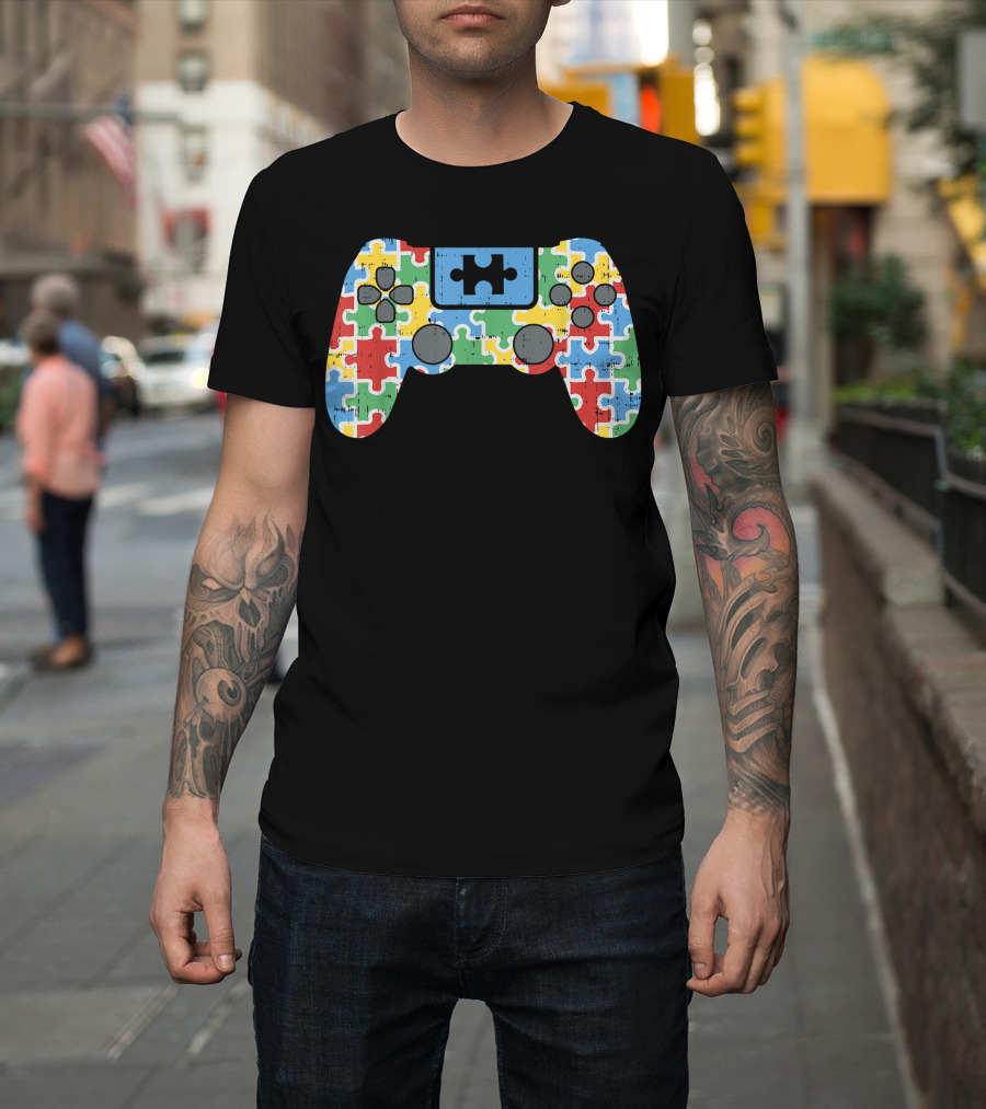 Autism Awareness Puzzle Pattern Game Controller Autistic Gamer T-Shirt