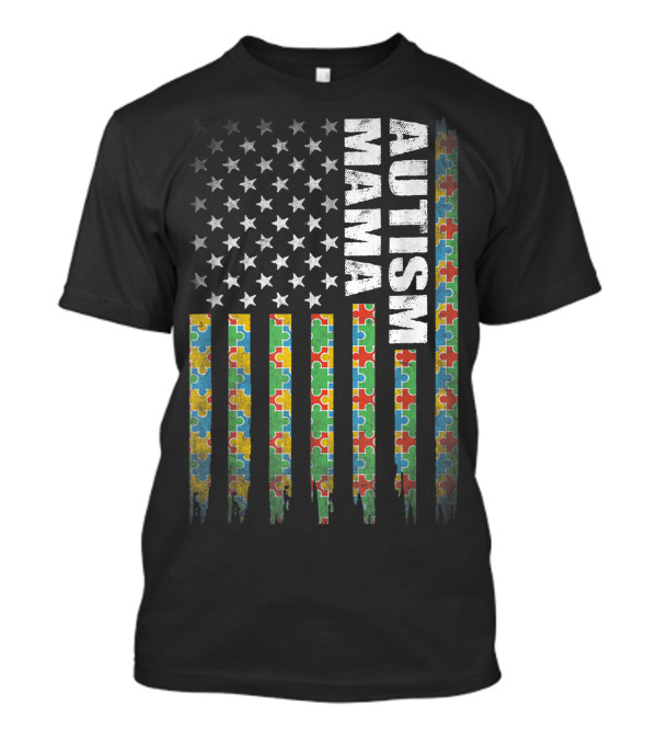 Autism Mama American Flag Puzzle Piece Awareness T-Shirt