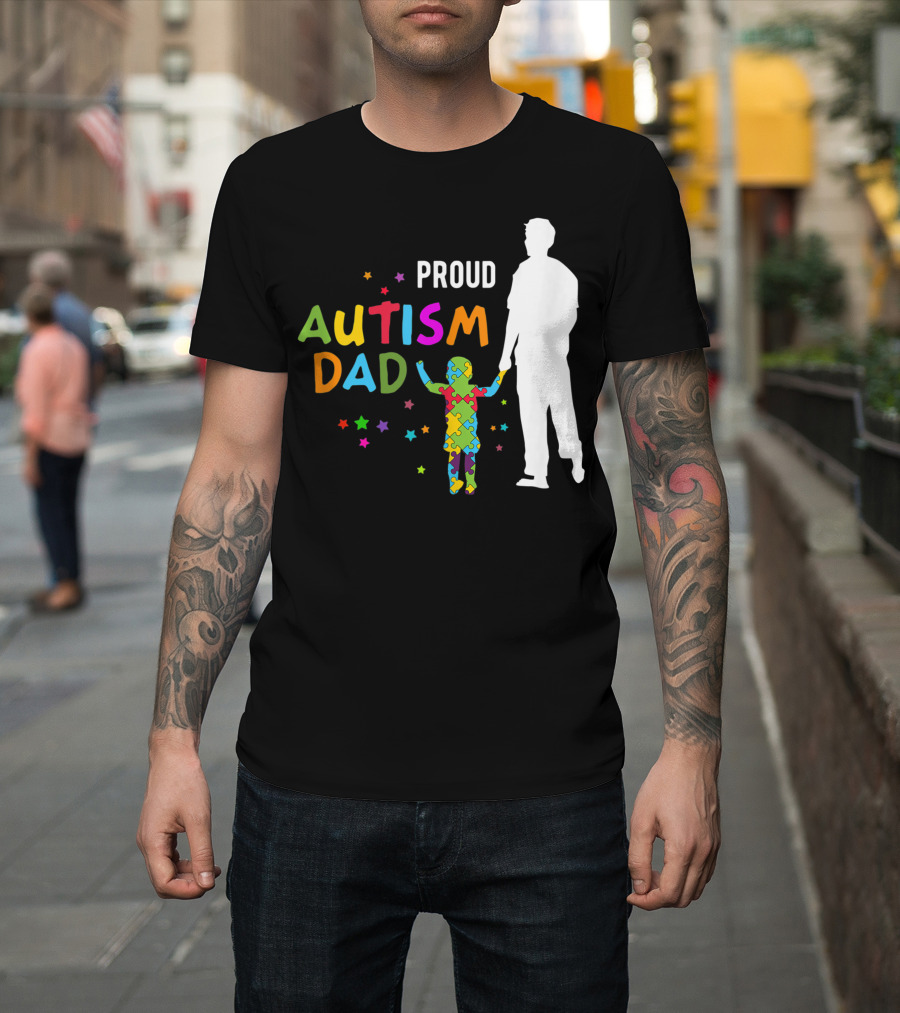 Proud Autism Dad Colorful Puzzle T-Shirt