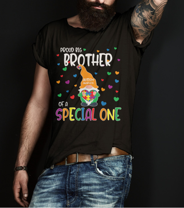 Proud Big Brother Of A Special One Autism Awareness Gnome Heart Puzzle T-Shirt