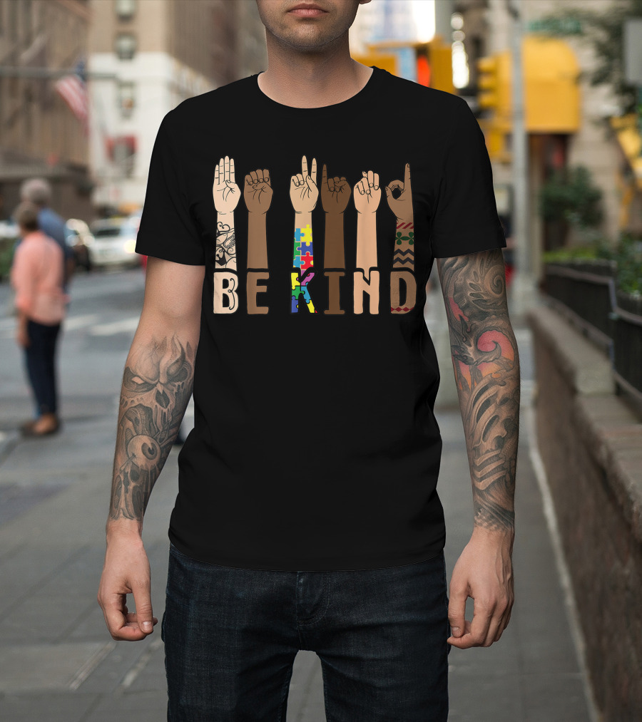 Be Kind ASL Sign Language Puzzle Autism Awareness Hands T-Shirt
