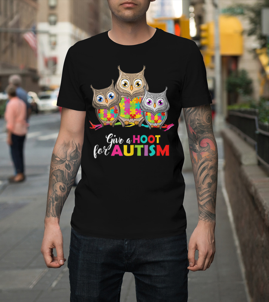 Give a Hoot for Autism Puzzle Piece Owls T-Shirt